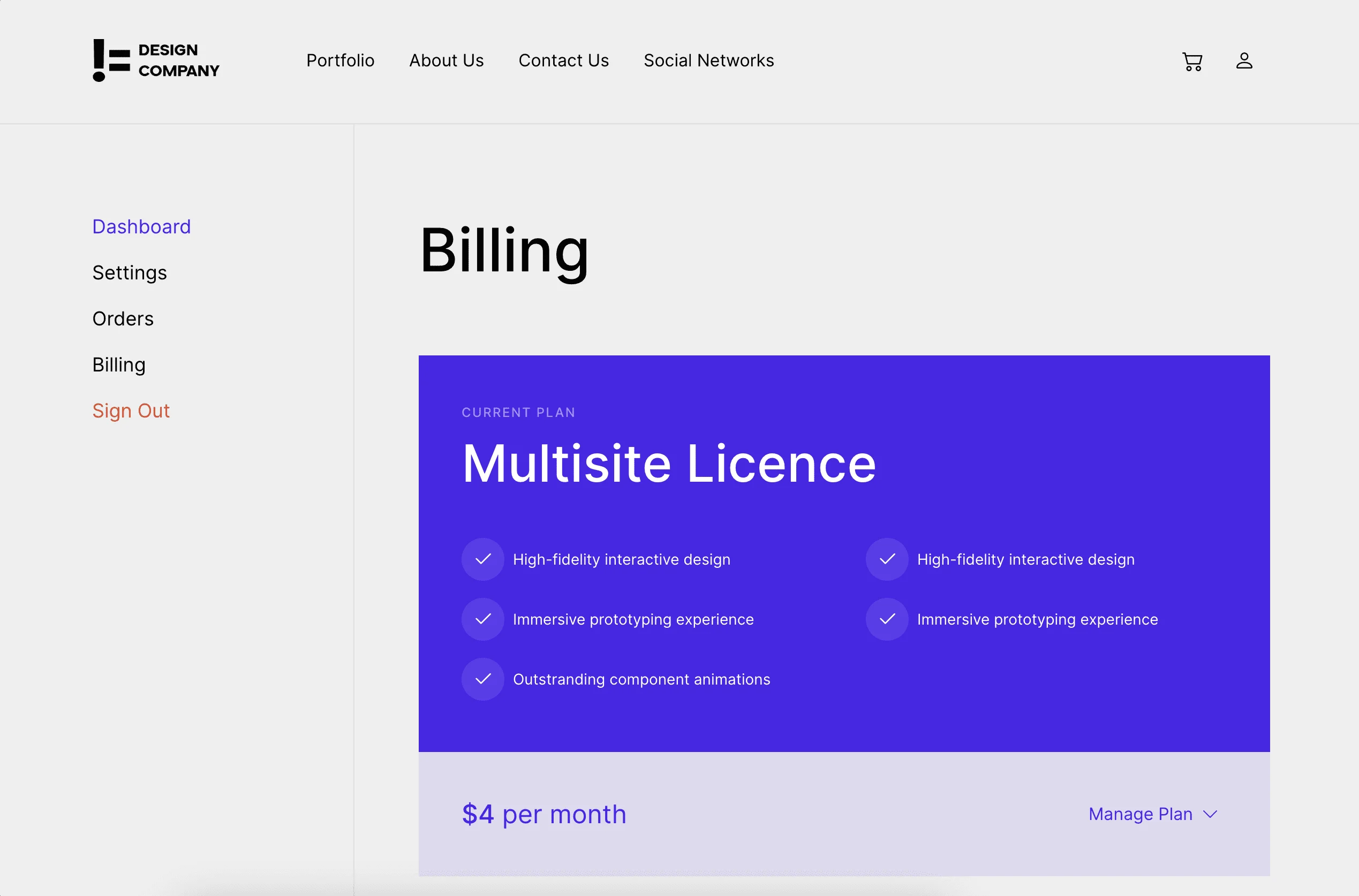 Portfolio website Not a Design Company - Billing