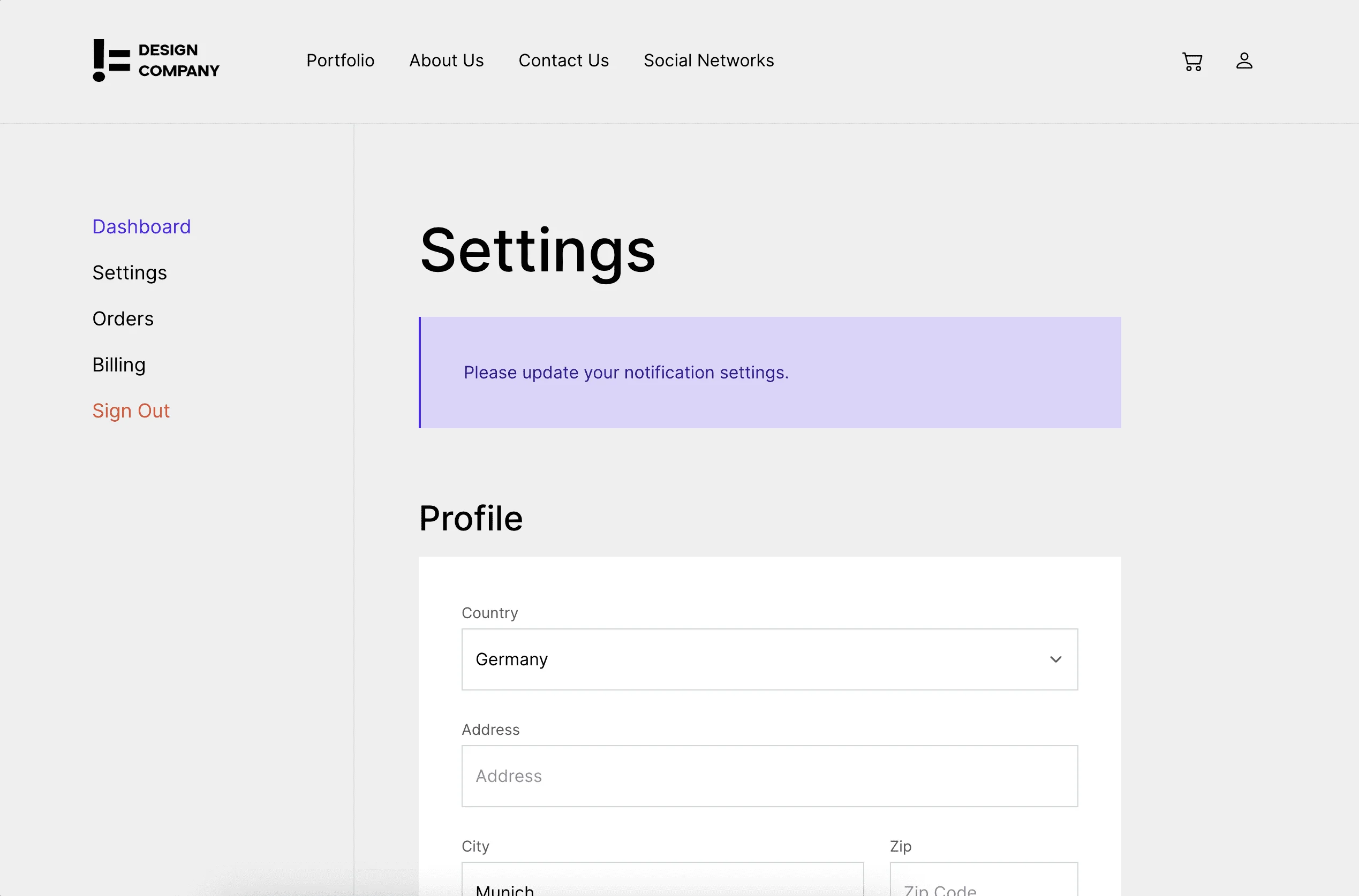 Portfolio website Not a Design Company - Settings