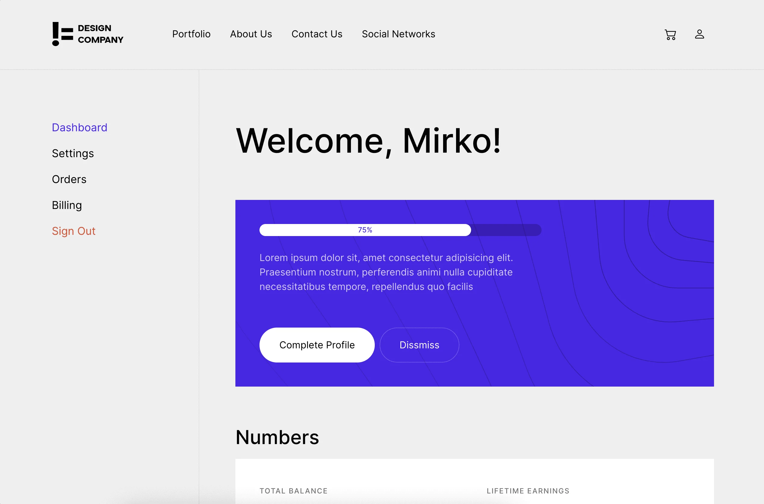 Portfolio website Not a Design Company - Dashboard