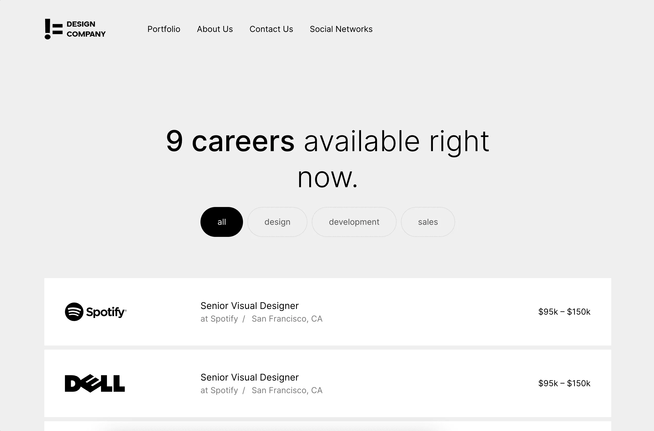 Portfolio website Not a Design Company - Job Listing