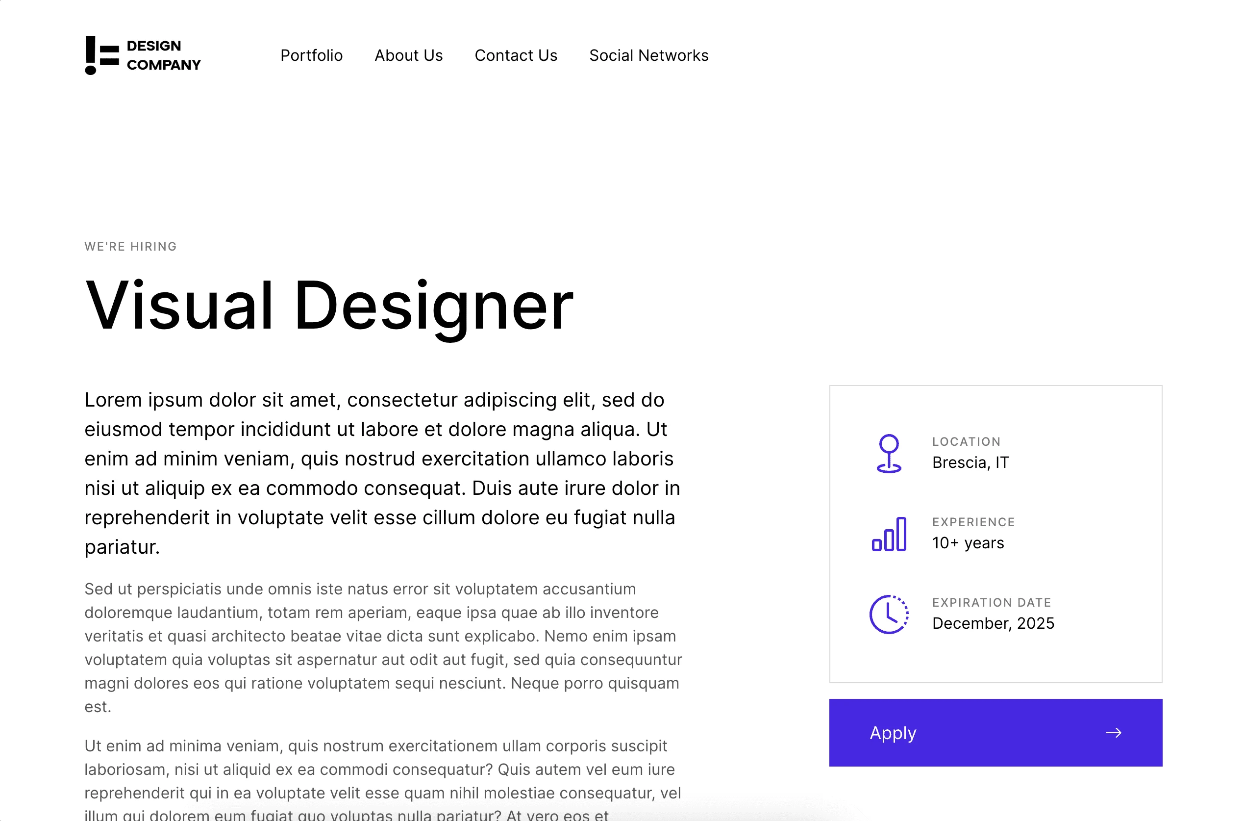 Portfolio website Not a Design Company - Job Post