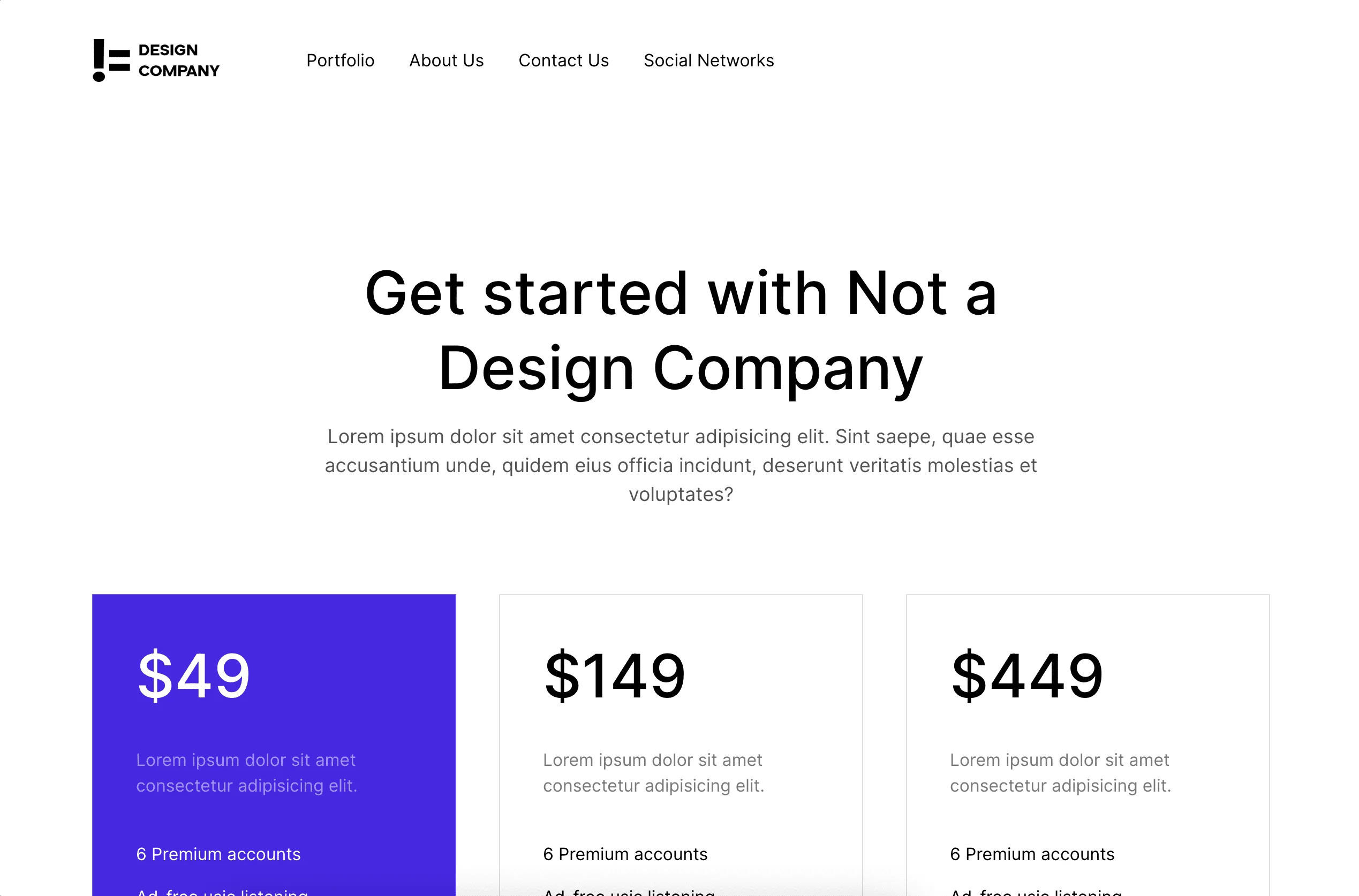 Portfolio website Not a Design Company - Pricing