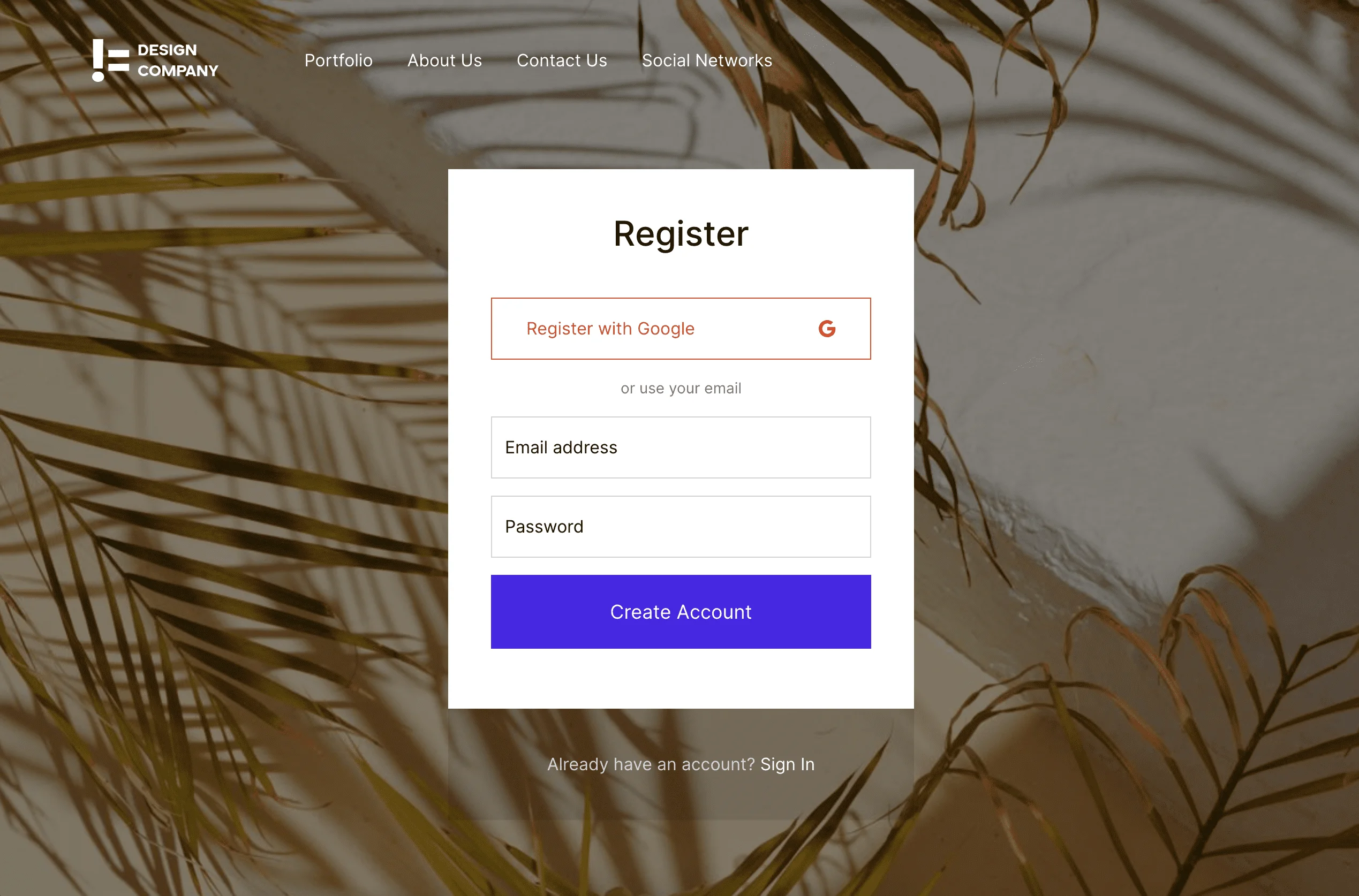 Portfolio website Not a Design Company - Register